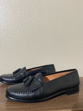 Maus & Hoffman Men's Black Leather Tassel Slip-On Loafers